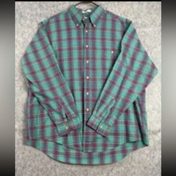 London Fog Other - London Fog Shirt Men XL Green Maroon Check Cotton Casual Long Sleeve Button-Down